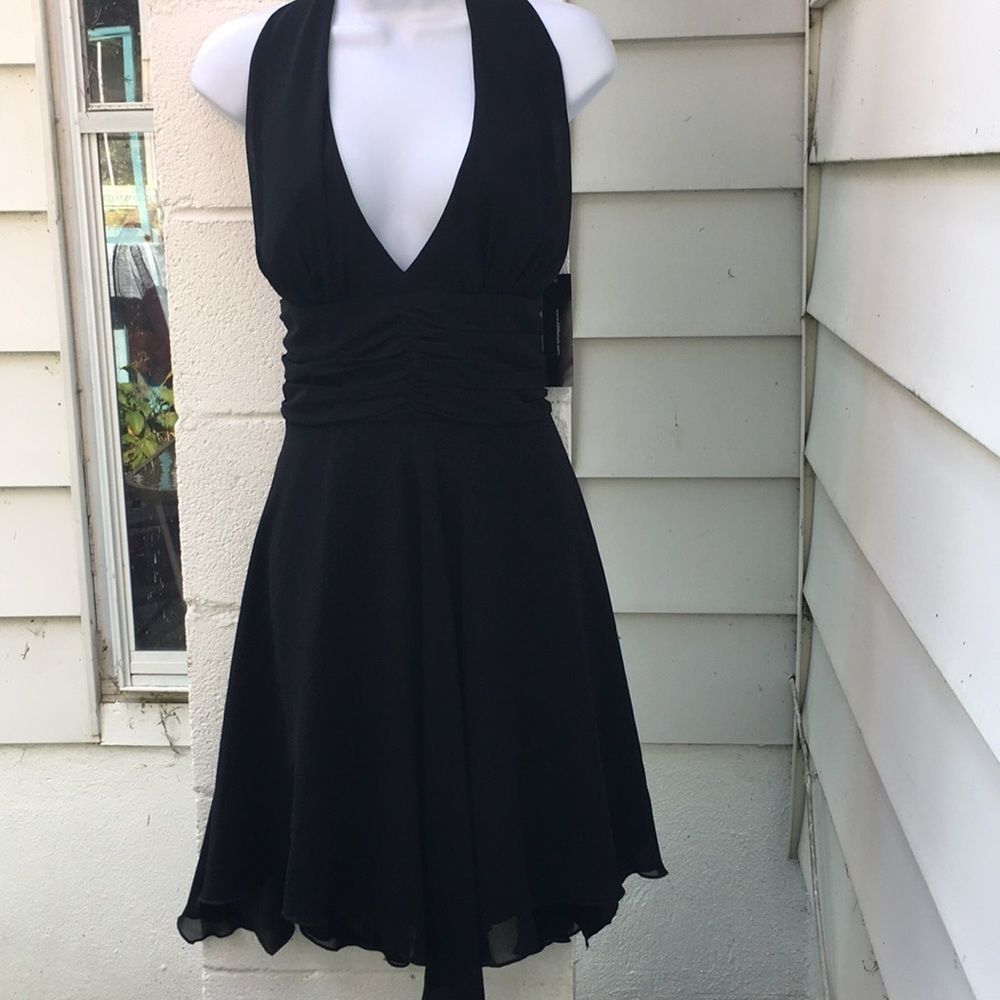 ABS Allen Schwartz Black Halter Backless A-Line Dress